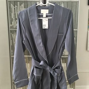 New H&M Kimono Jacket Belted Blazer Size 8 Grey hm